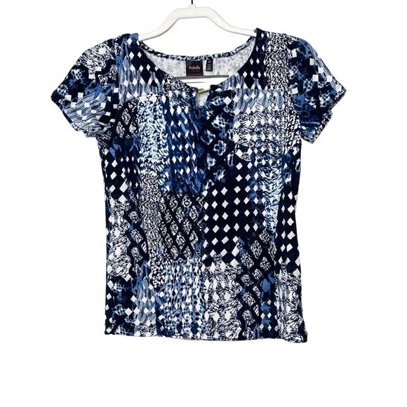 Rafaella Studio Top Womens Small Blue White Short Sleeve Blouse Cotton - Picture 1 of 12